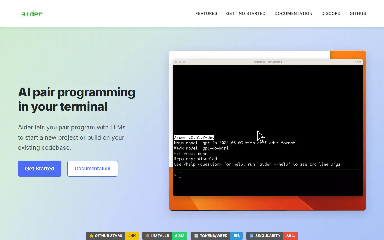 Aider AI tool interface screenshot
