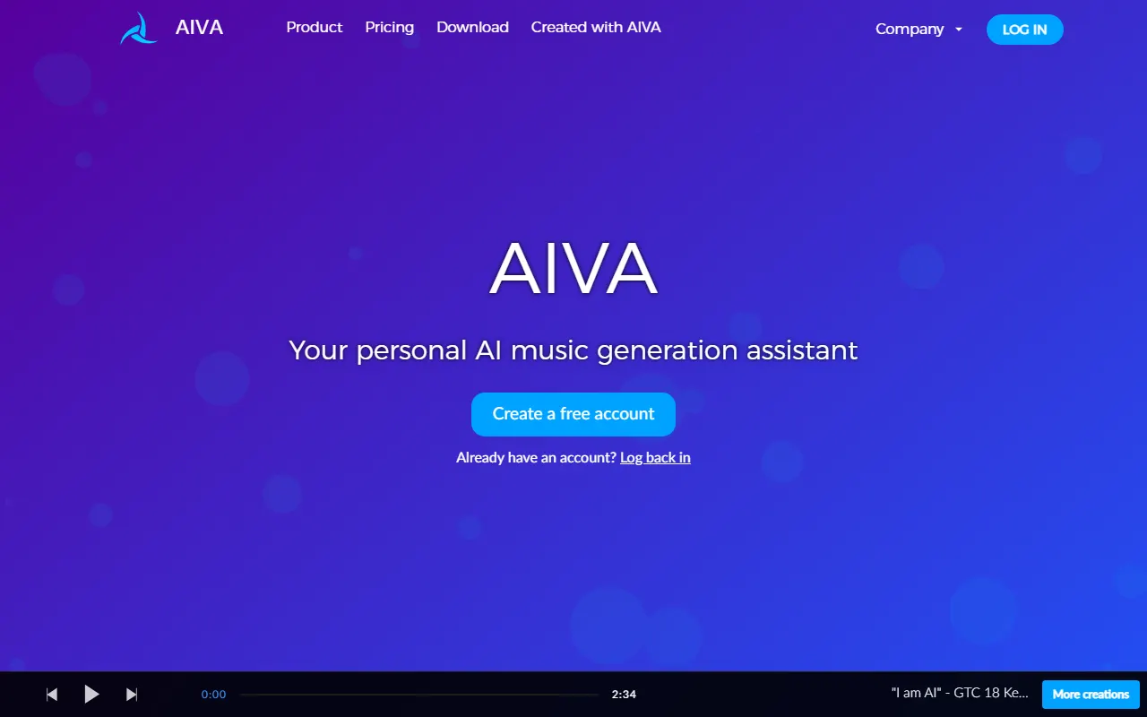 AIVA AI tool interface screenshot