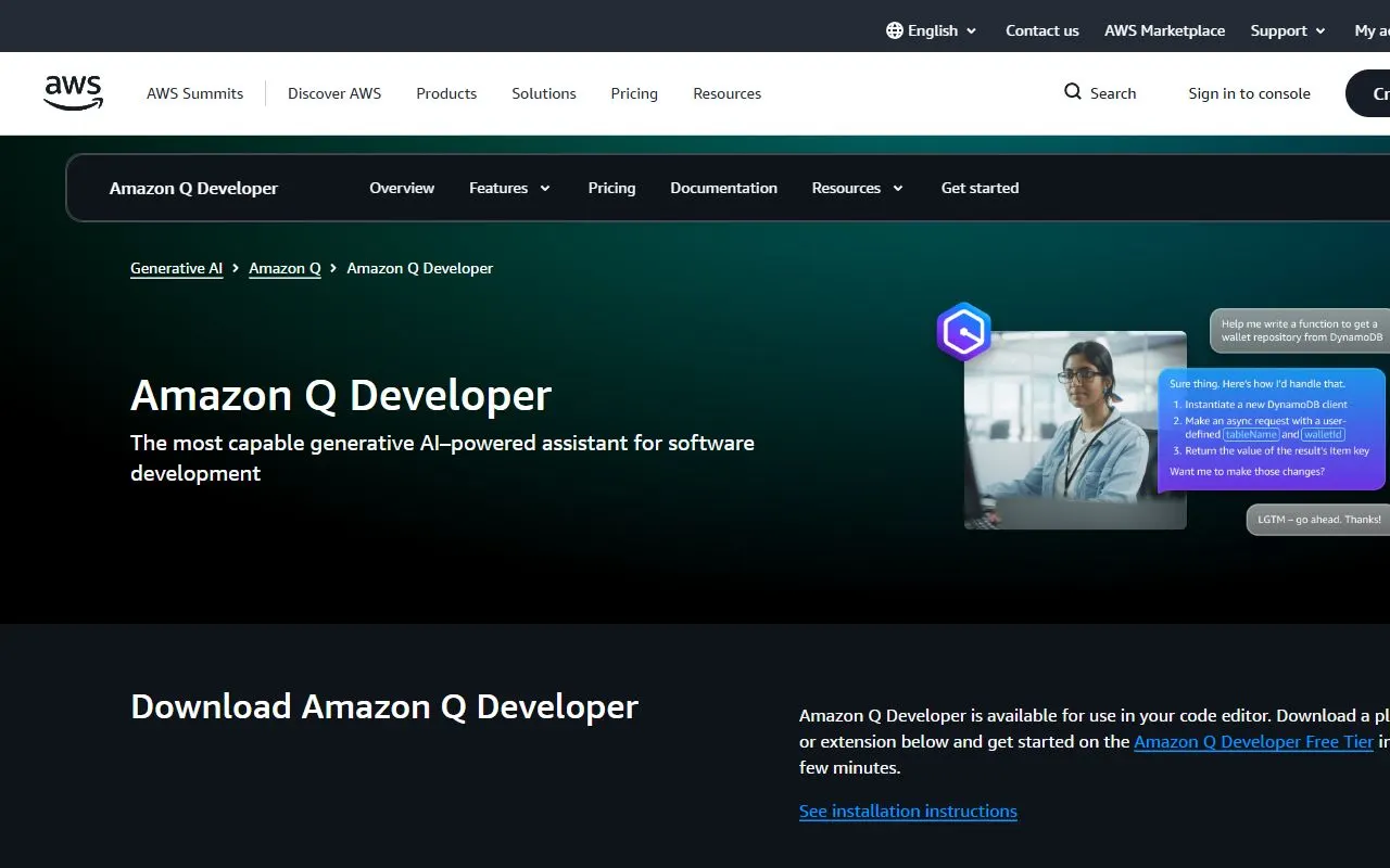Amazon Q Developer AI tool interface screenshot