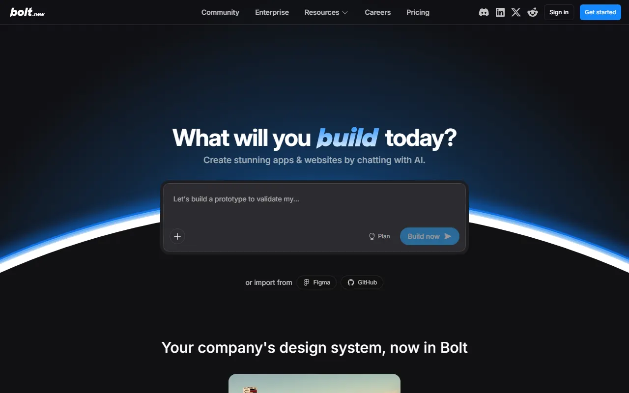 Bolt.new AI tool interface screenshot