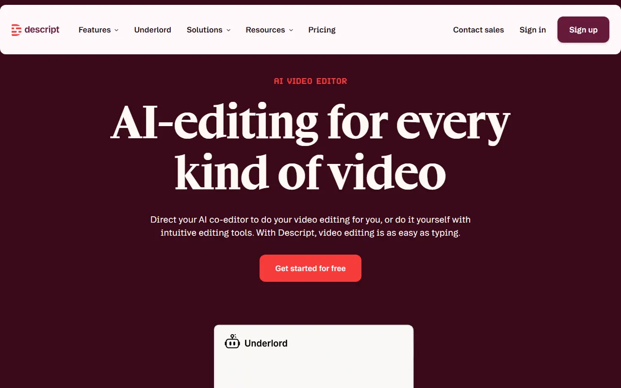 Descript AI tool interface screenshot