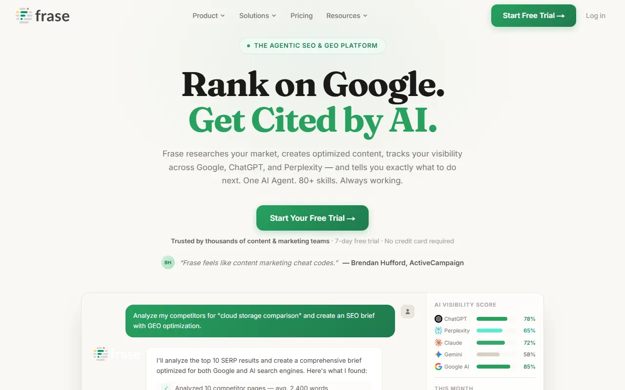 Frase AI tool interface screenshot