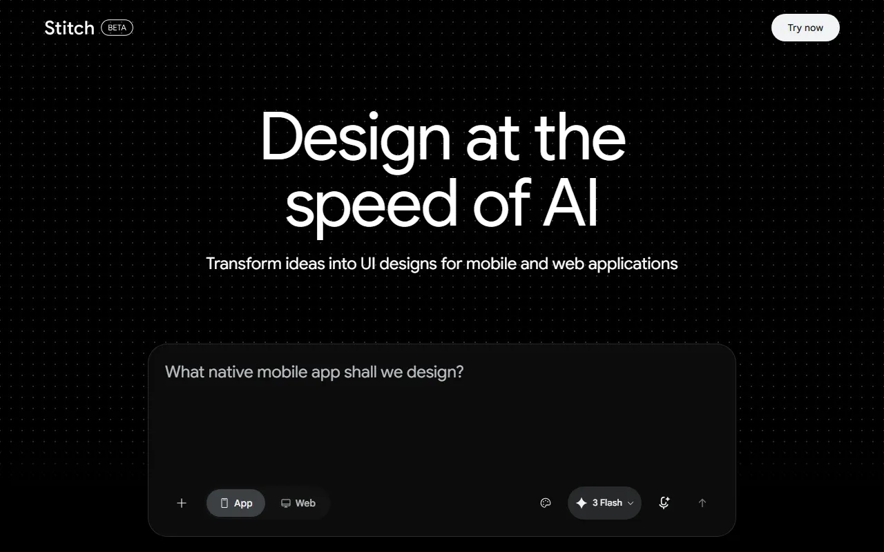 Google Stitch AI tool interface screenshot