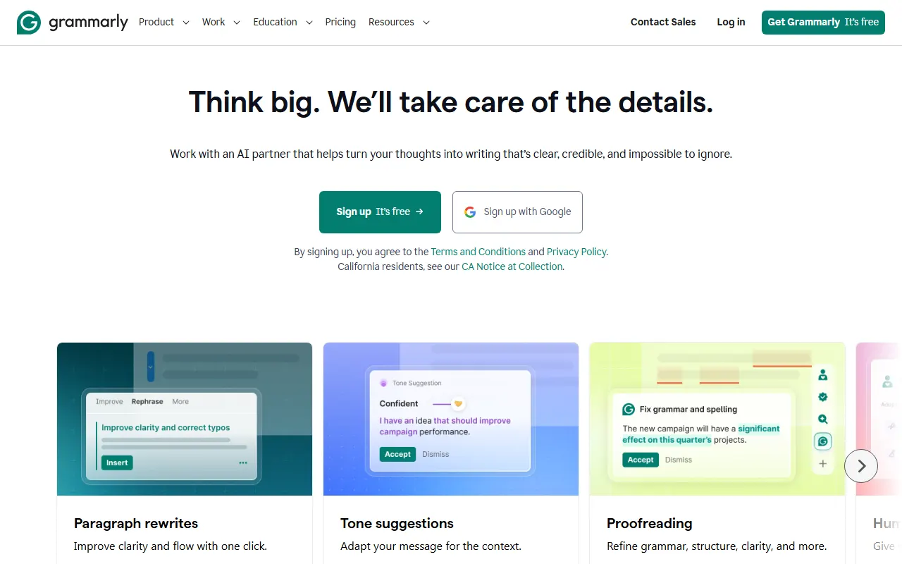 Grammarly AI tool interface screenshot