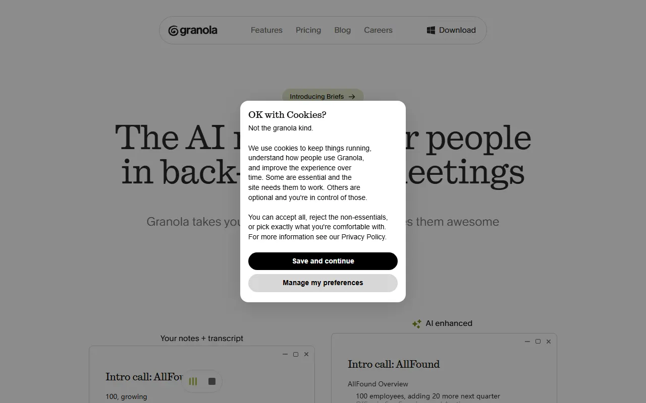 Granola AI tool interface screenshot
