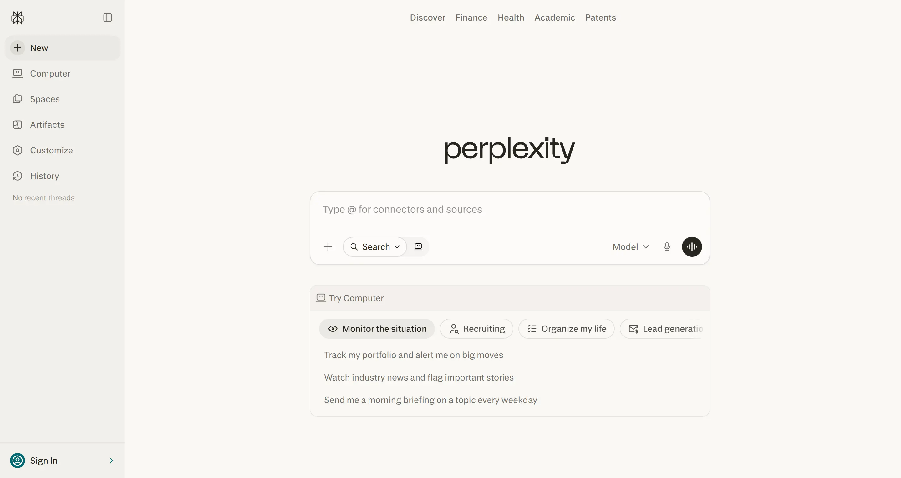 Perplexity AI tool interface screenshot