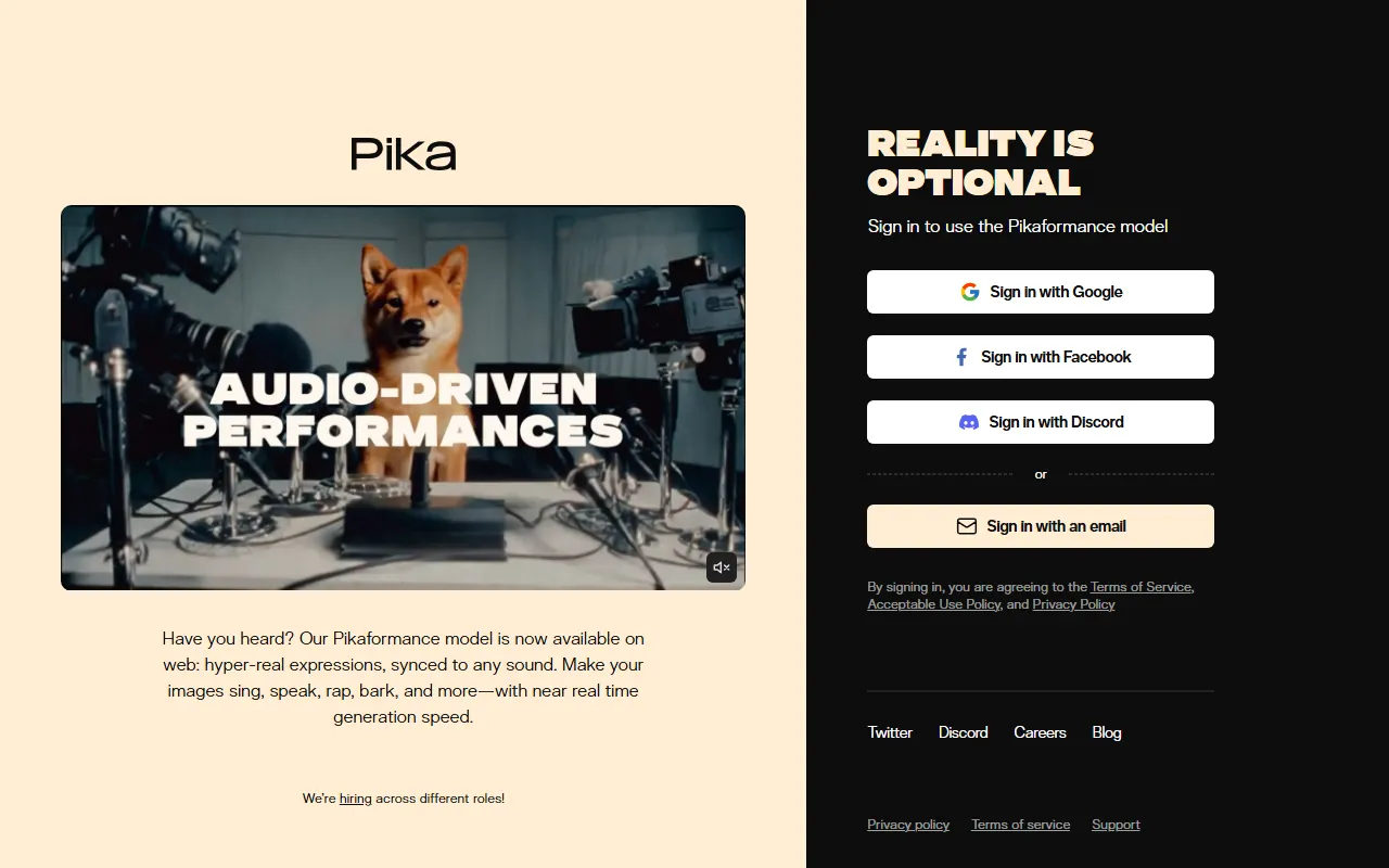 Pika AI tool interface screenshot