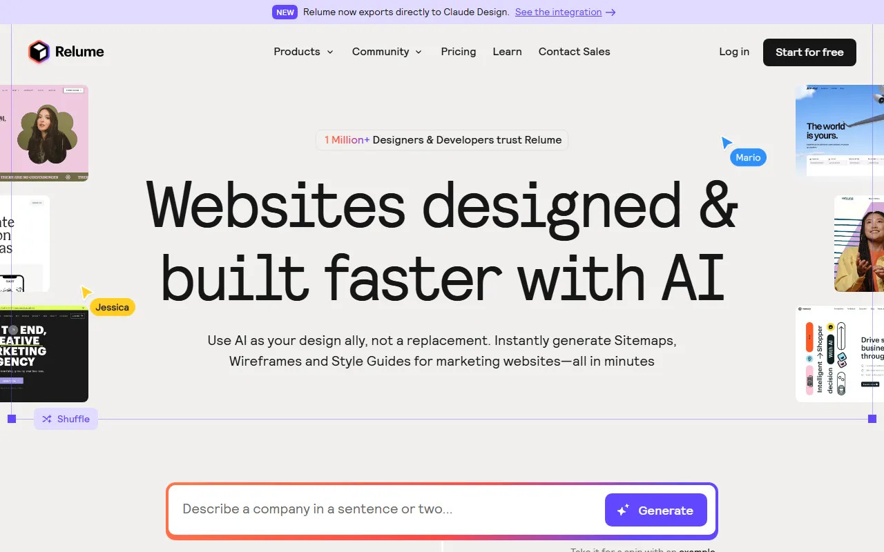 Relume AI tool interface screenshot