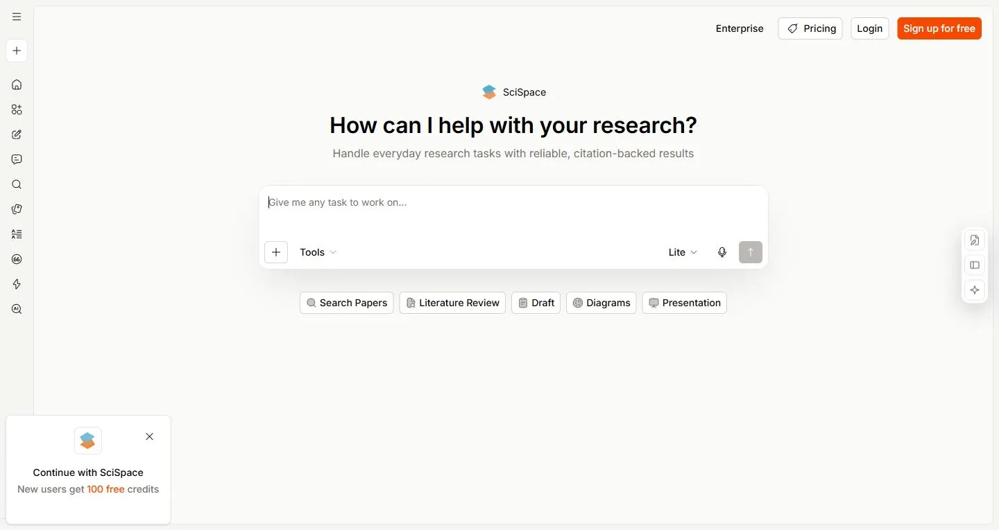SciSpace AI tool interface screenshot