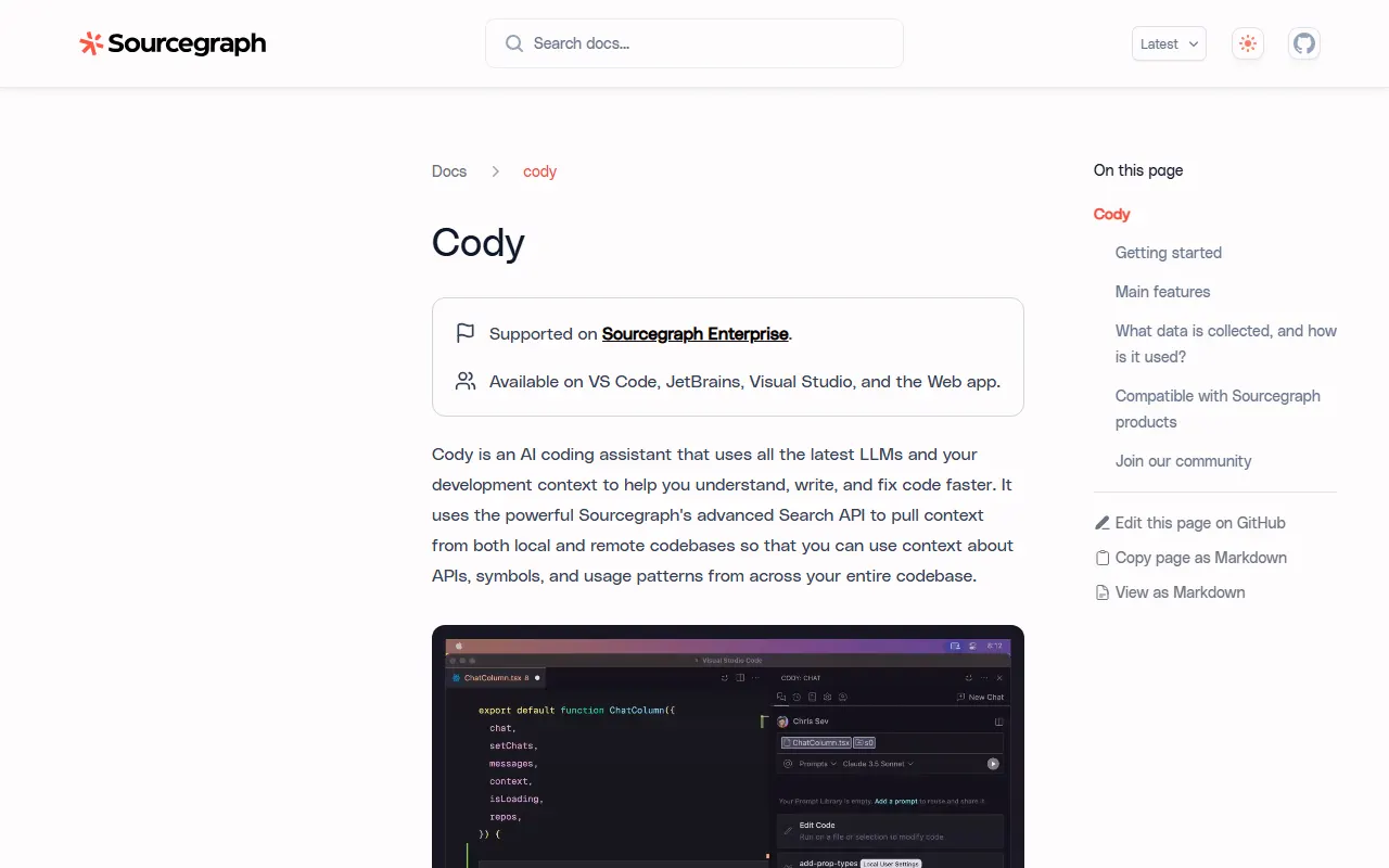 Sourcegraph Cody AI tool interface screenshot