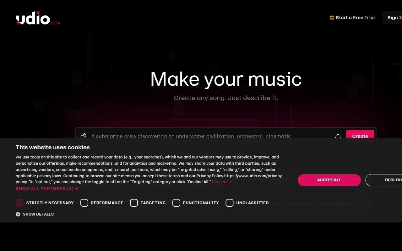 Udio AI tool interface screenshot