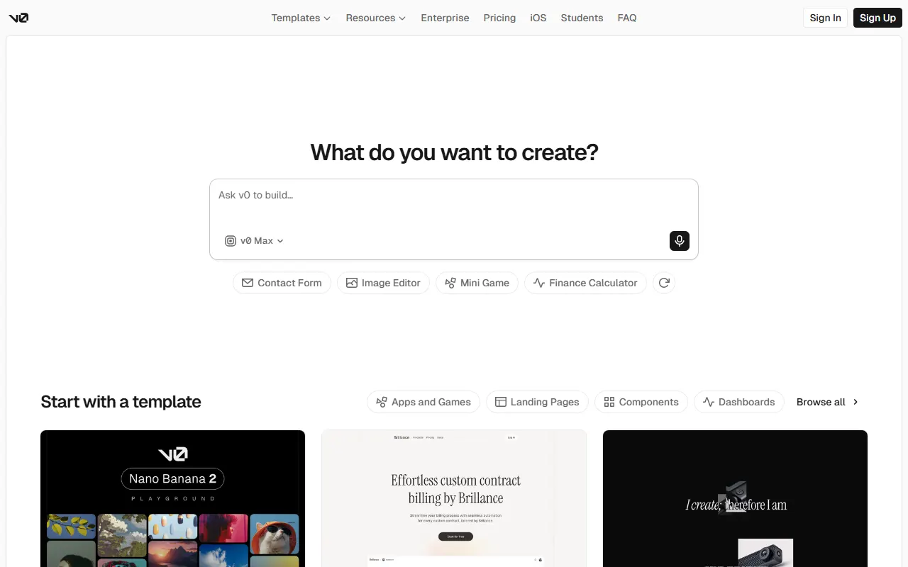 v0 AI tool interface screenshot